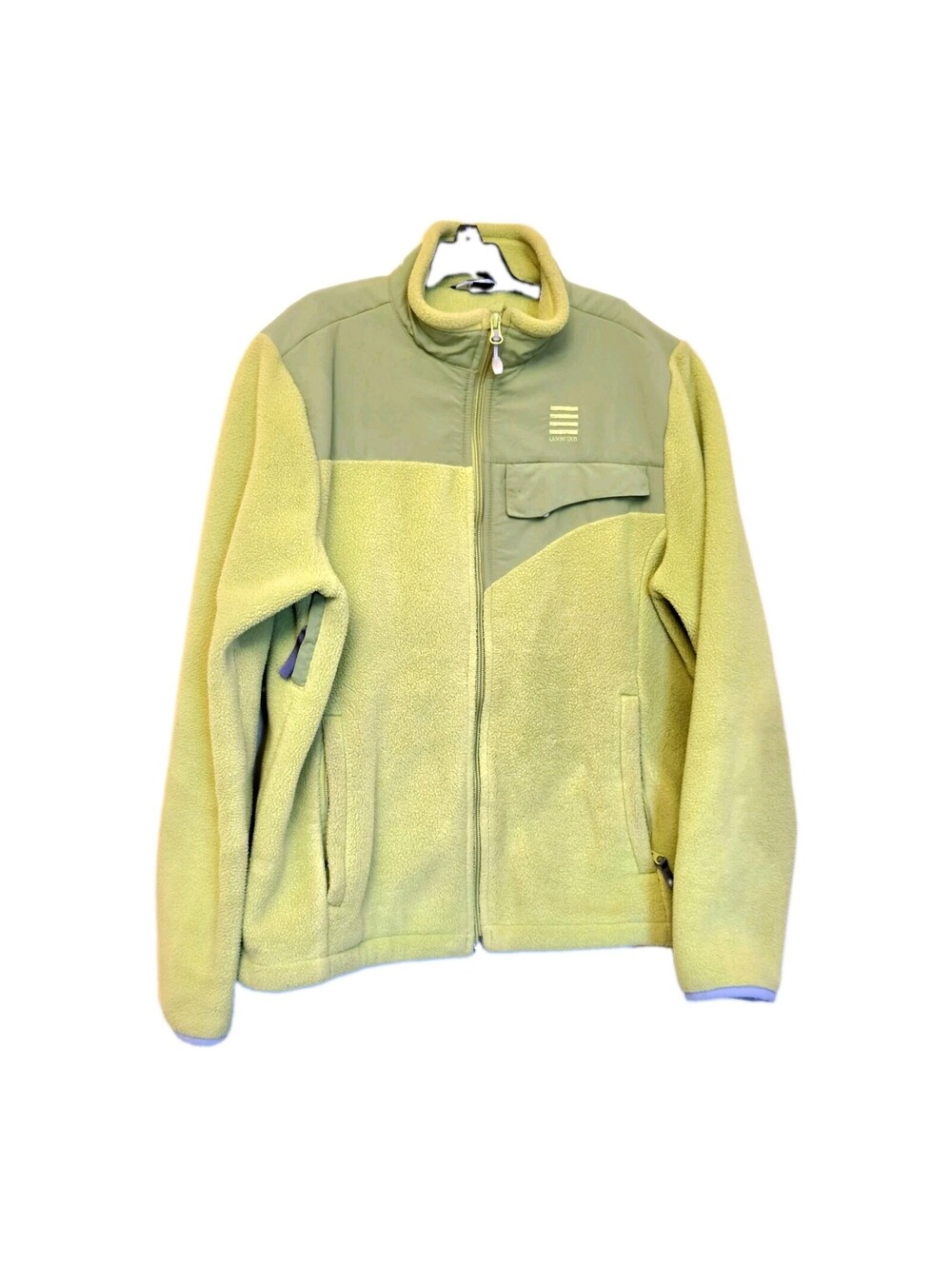 Lands' End Womens Medium 10-12 Full Zip High Pile Fleece Jacket Lime Green Cozy